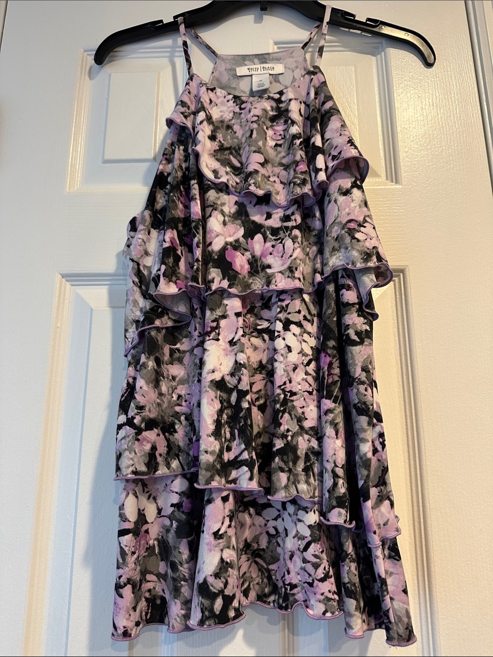 White House Black Market Purple Floral Ruffle Halter Top